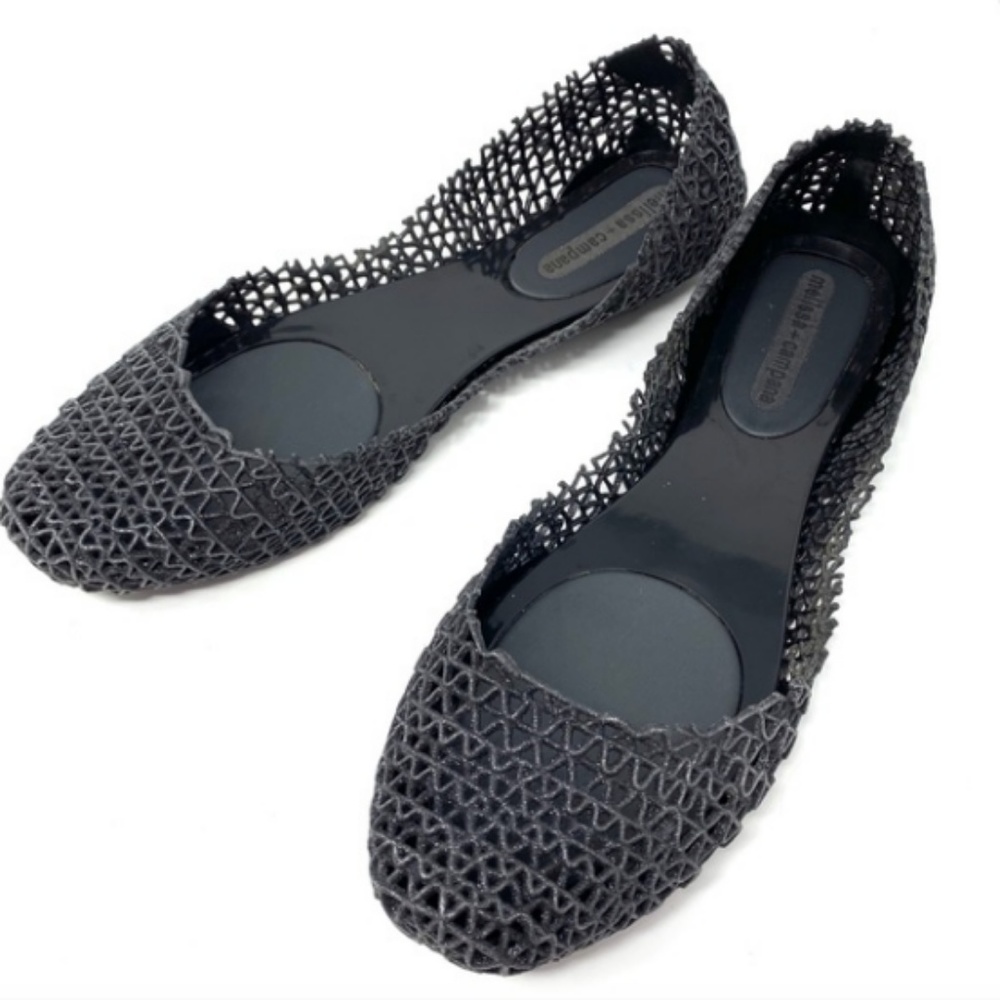 Melissa Campana Jelly Flats black glittery size 9